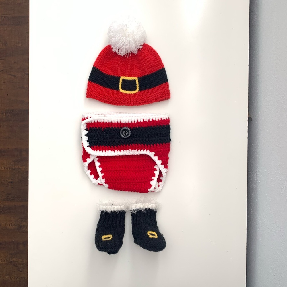 Crochet Santa Hat and Diaper Cover with boots